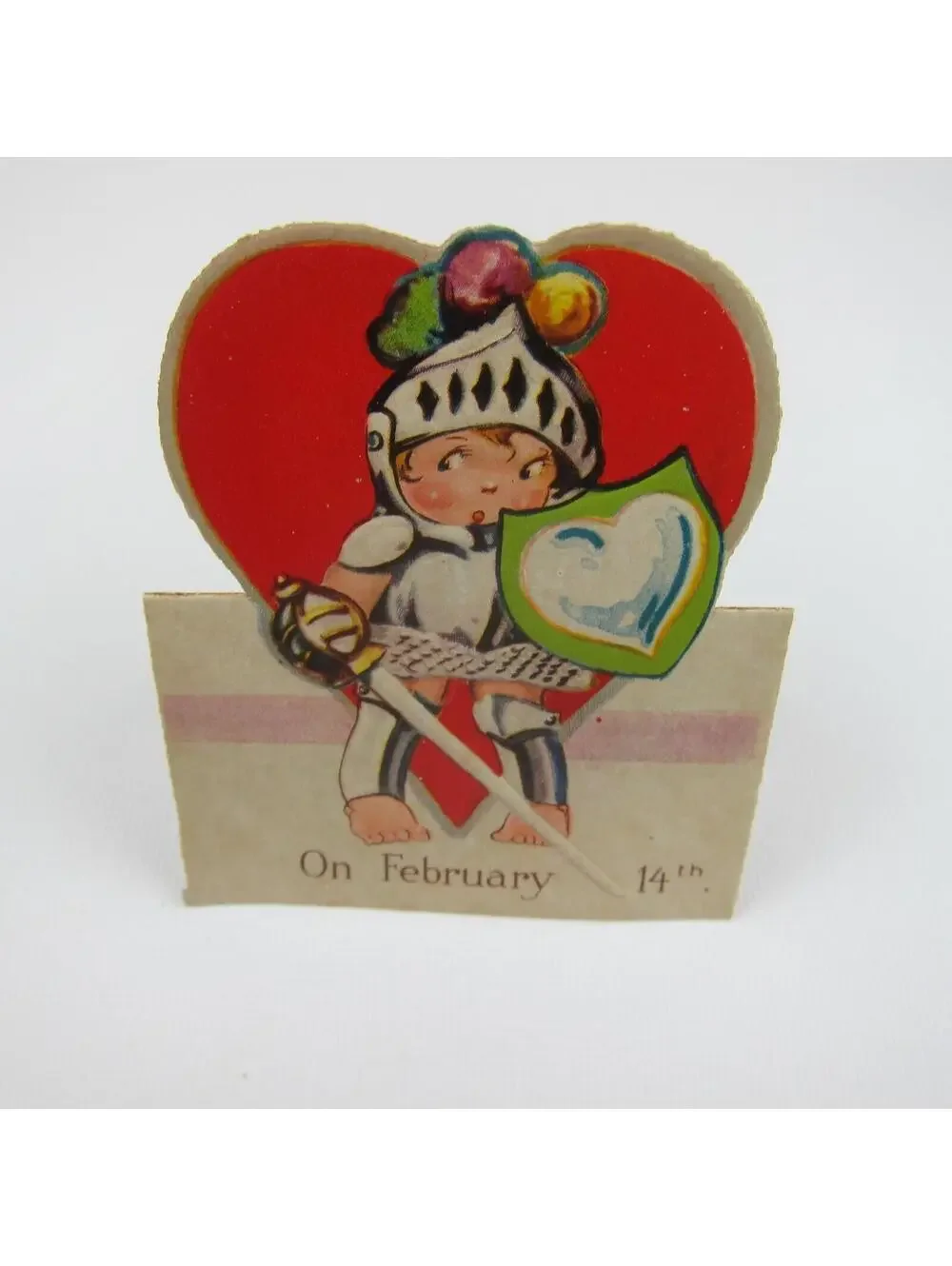 Vintage Valentine Card Cutout Stand Up Boy Knight Armor Sword Bavaria UNSIGNED